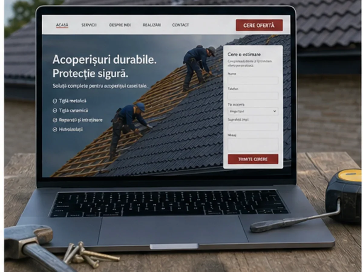 Site rapid pe mobil pentru firmă acoperișuri - model de site pentru firme de acoperișuri - Creare site firmă acoperișuri