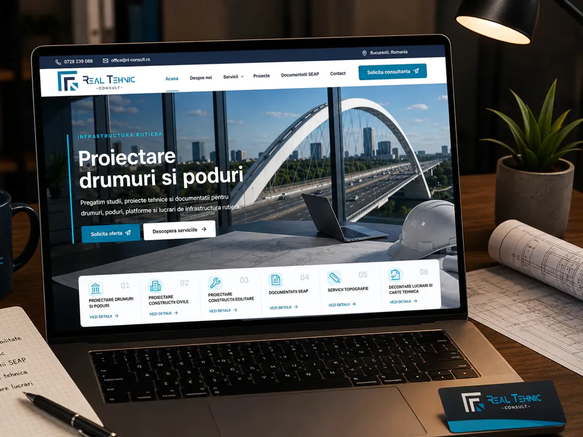 Site orientat spre estimări, apeluri și cereri de ofertă - model de site pentru birouri de arhitectură - Creare site arhitect
