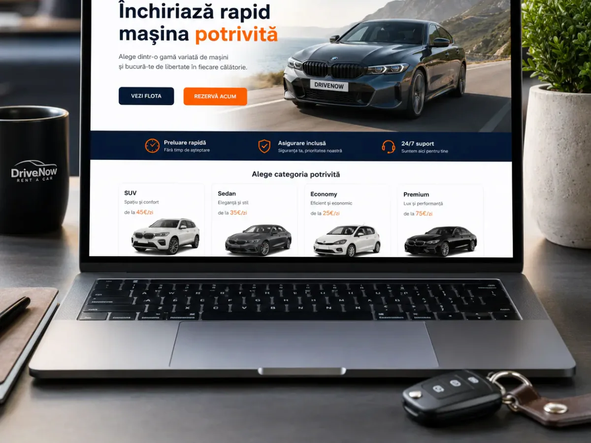 Site rapid pe mobil pentru închirieri auto - model de site pentru firme rent a car - Creare site închirieri auto