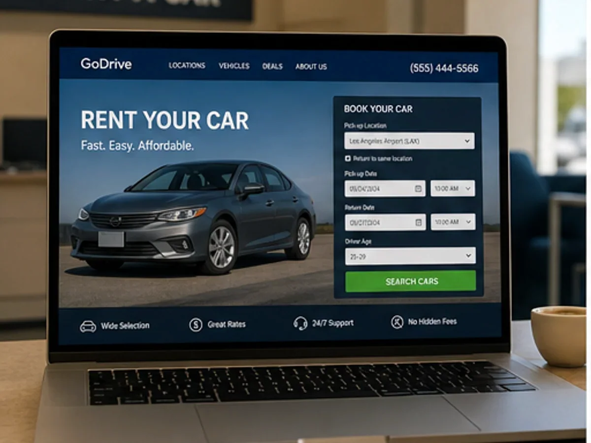 Site orientat spre apeluri, programări și cereri rapide - model de site pentru firme rent a car - Creare site închirieri auto