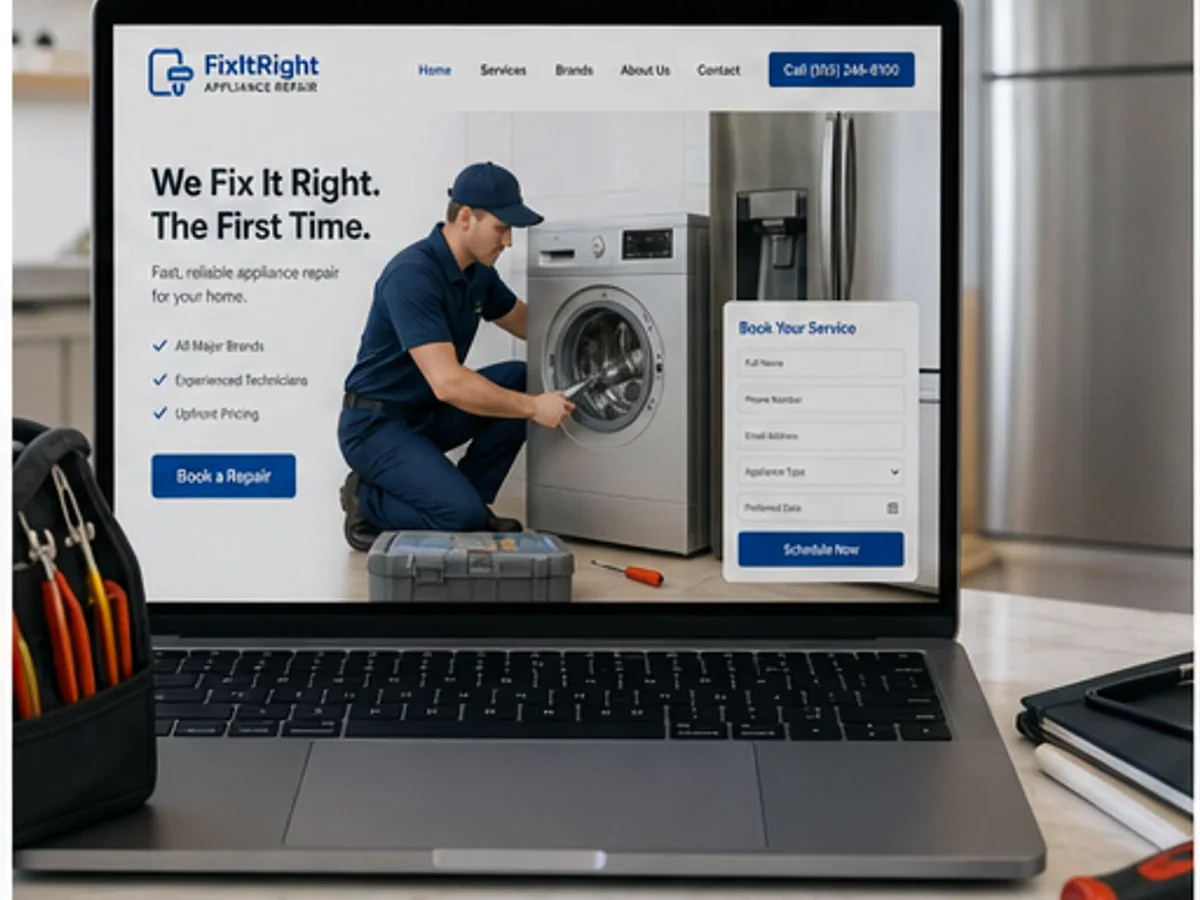Site orientat spre apeluri, intervenții și programări rapide - model de site pentru firme reparații electrocasnice - Creare site reparații electrocasnice