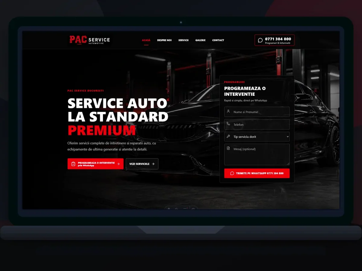 Site rapid pe mobil pentru service auto - model de site pentru service-uri auto - Creare site service auto