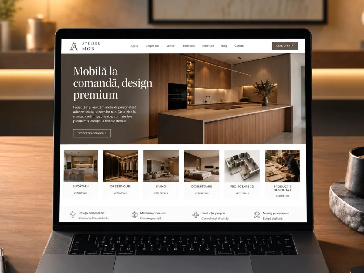 Site orientat spre cereri, vizite în showroom și discuții comerciale - model de site pentru showroom-uri de mobilă - Creare site showroom mobilă