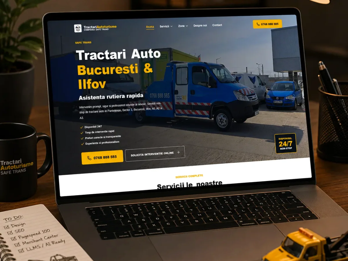 Site orientat spre apeluri, programări și cereri rapide - model de site pentru firme de tractări auto - Creare site tractări auto