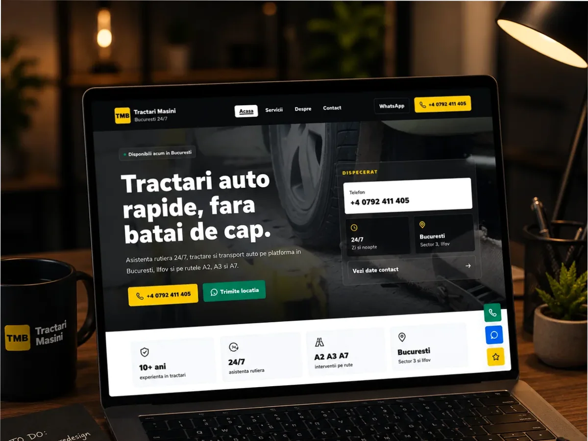 Site cu servicii pentru firme de tractări auto - model de site pentru firme de tractări auto - Creare site tractări auto