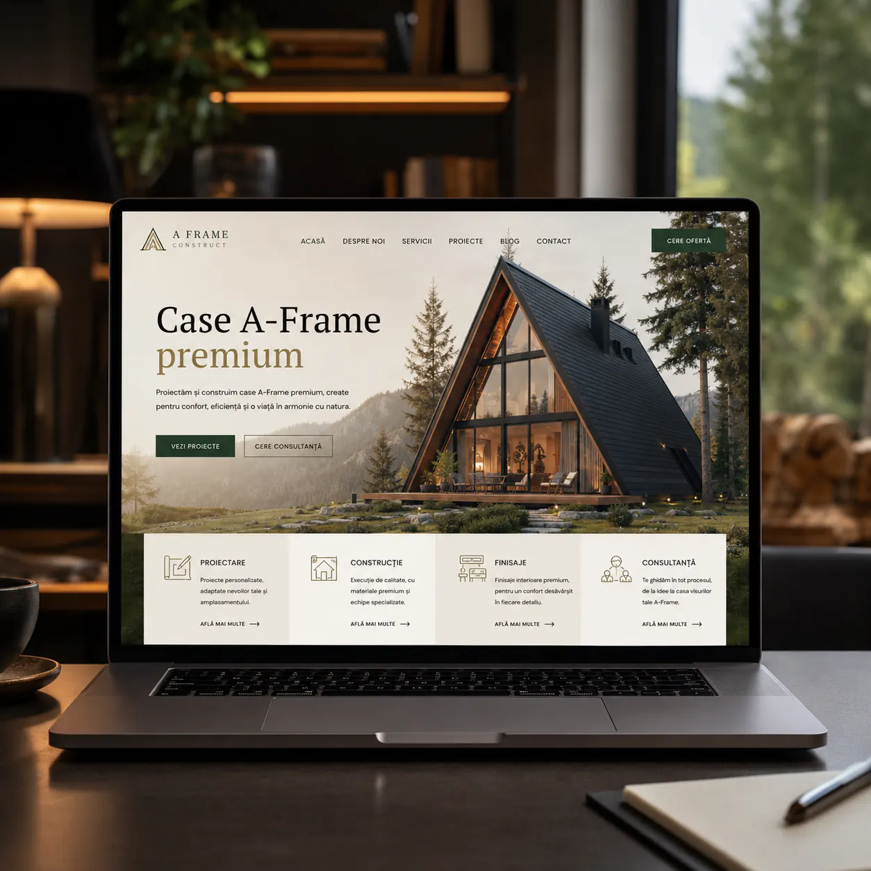 A Frame Construct - site în lucru pentru case A-Frame premium - proiect A Frame Construct în portofoliul BrandWave