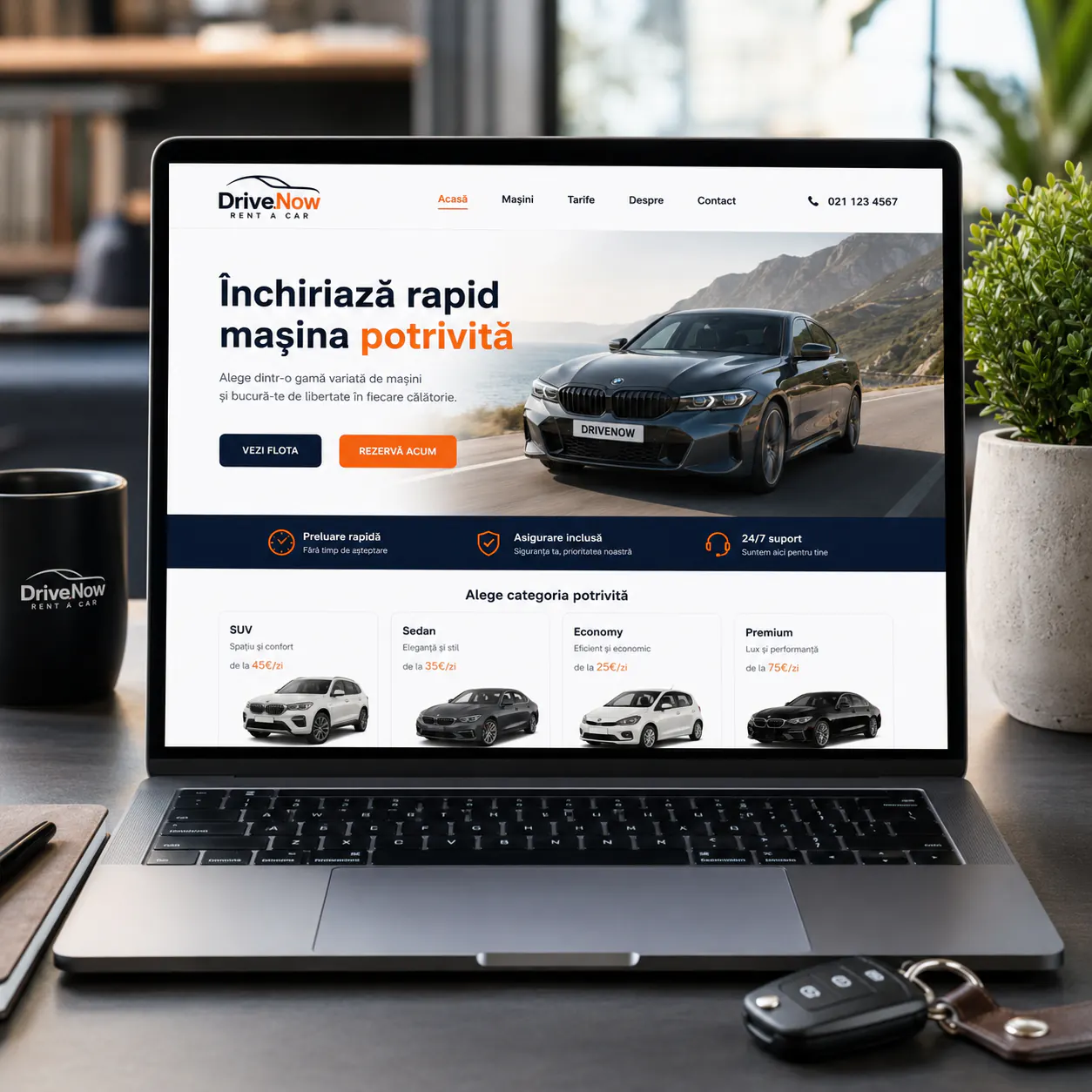 DriveNow - site în lucru pentru rent a car și rezervări auto - proiect DriveNow Rent a Car în portofoliul BrandWave