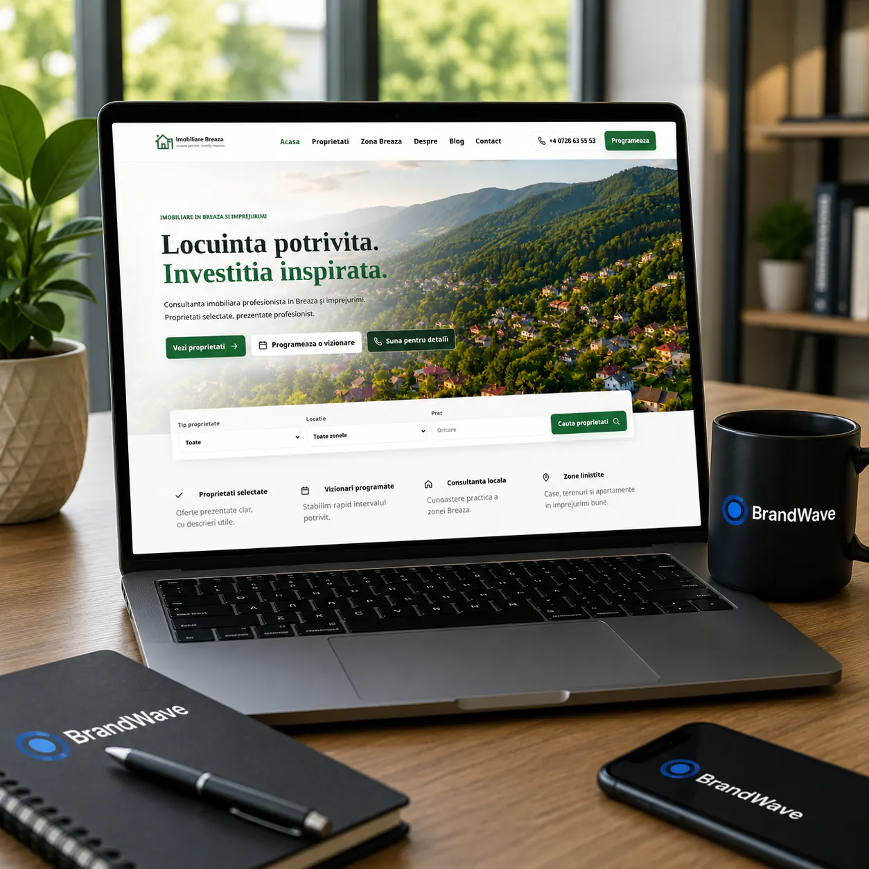 Imobiliare Breaza - site personalizat pentru agentie imobiliara - proiect Imobiliare Breaza în portofoliul BrandWave