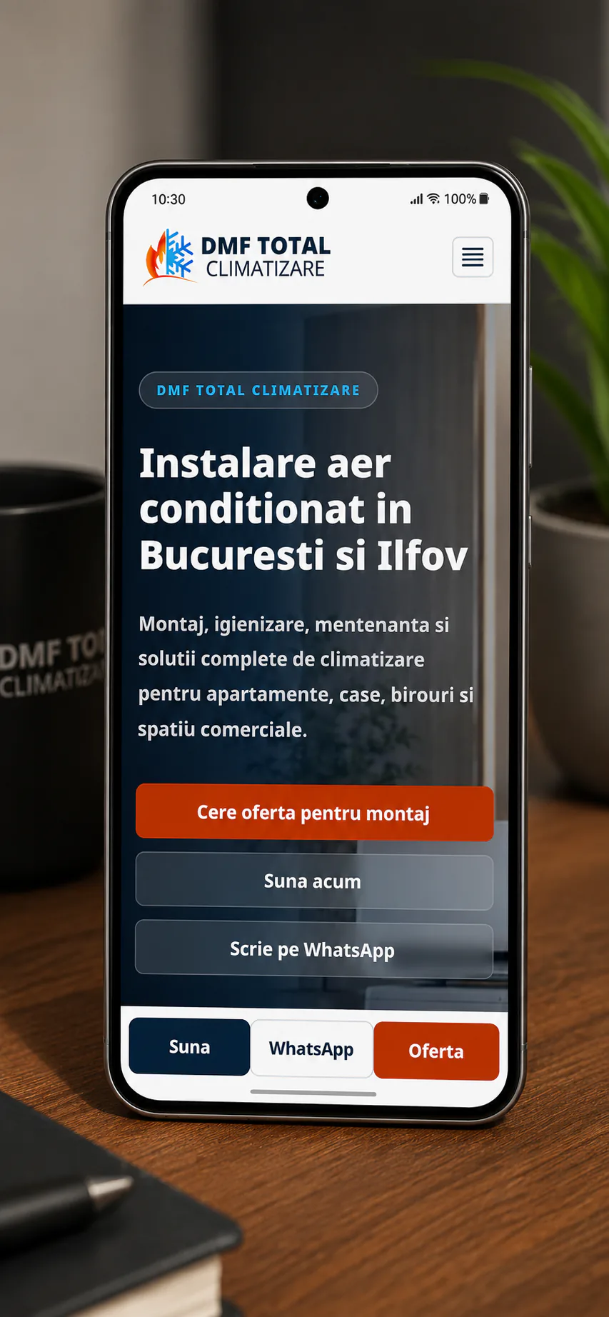 mockup mobil DMF Climatizare site responsive pentru instalare aer conditionat