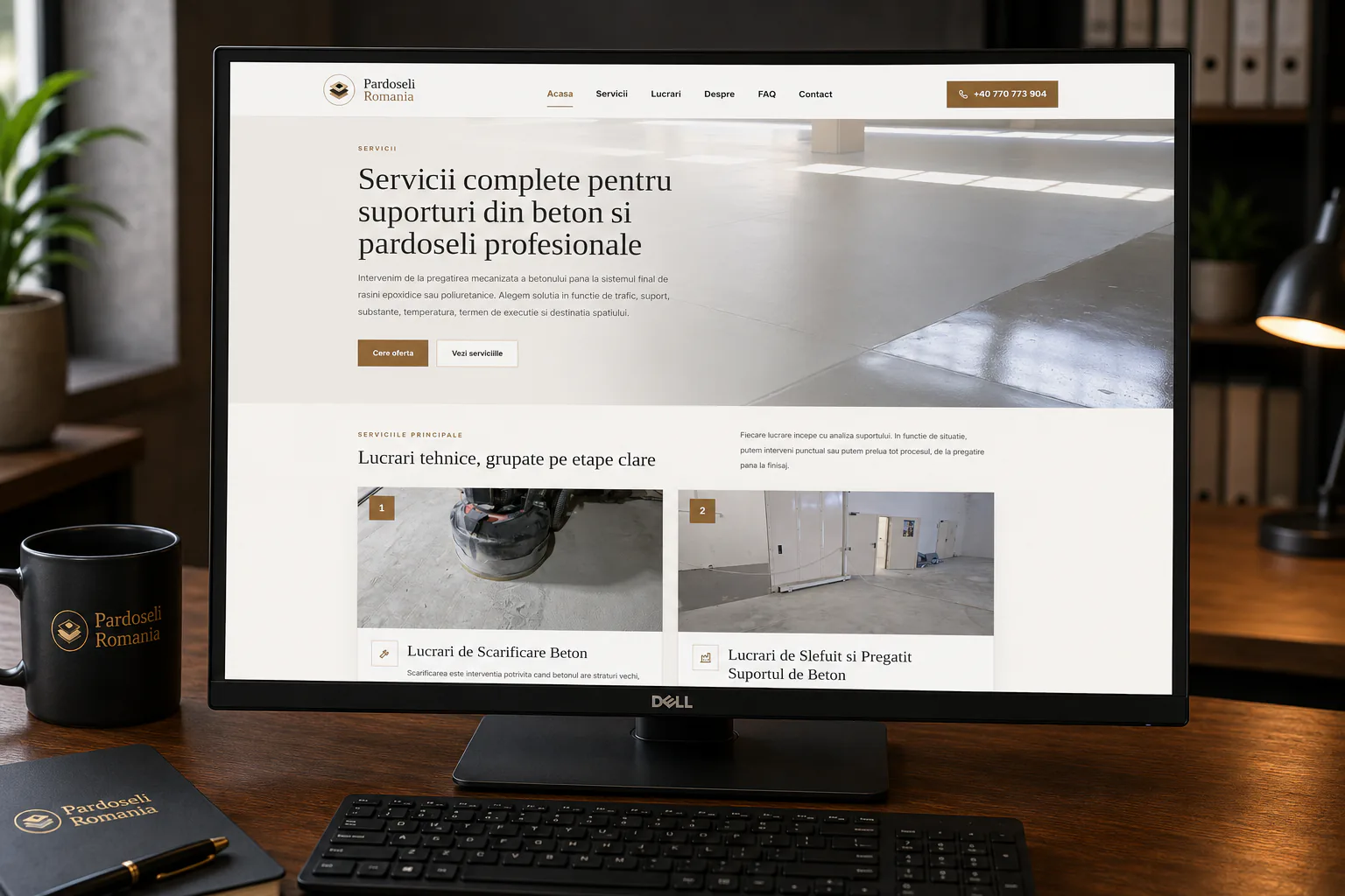captura desktop Pardoseli Romania pagina servicii pentru suporturi din beton și pardoseli profesionale