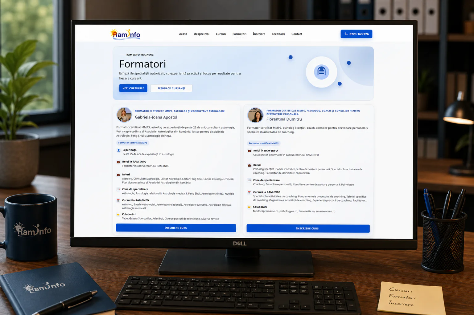 captura desktop RAM Info pagina formatori pentru centru de cursuri certificate