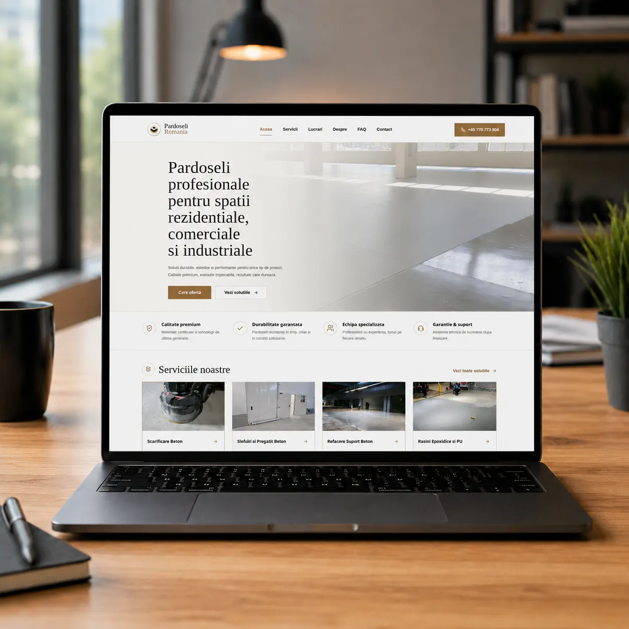 Pardoseli România - site premium personalizat cu acoperire națională - proiect Pardoseli România în portofoliul BrandWave