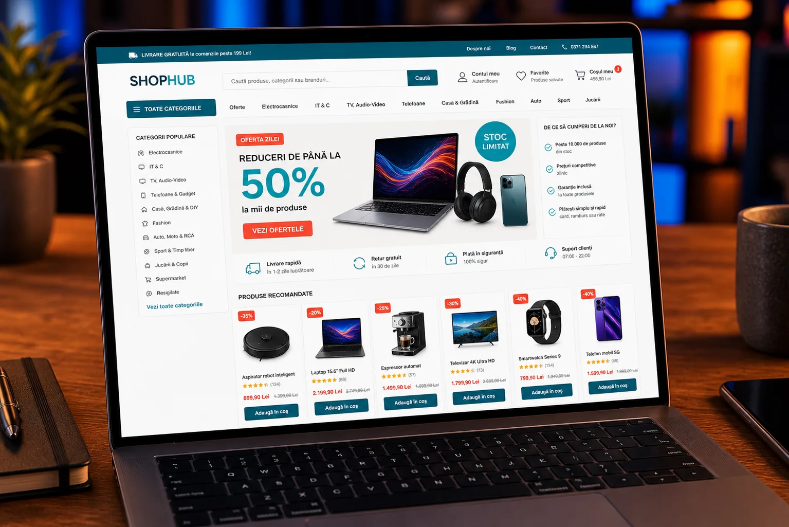 mockup magazin online PrestaShop cu catalog si module