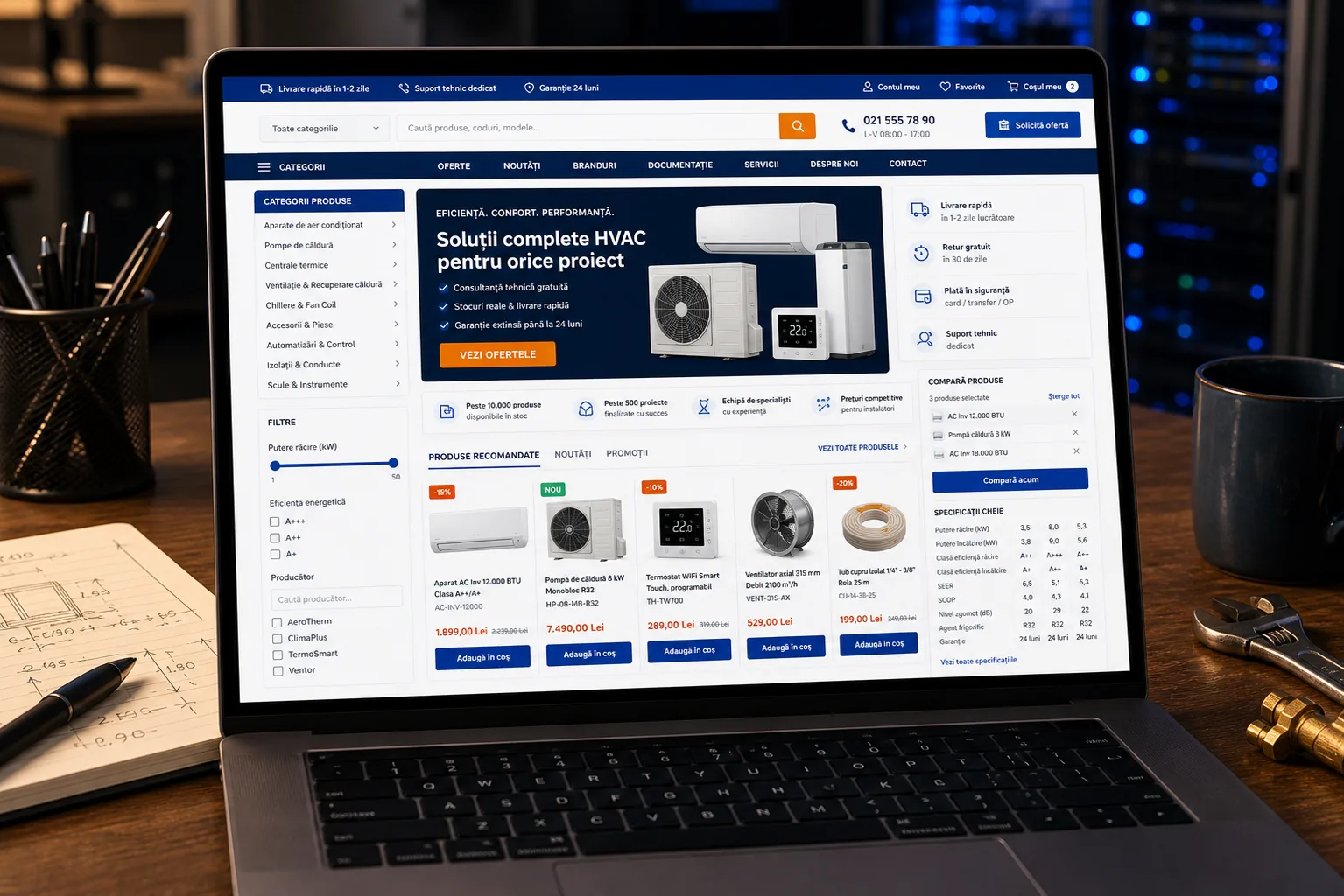 mockup magazin online pentru produse tehnice si HVAC