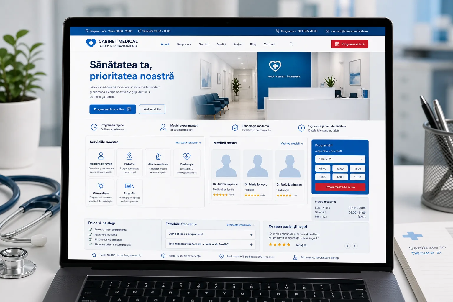 mockup site clinica medicala cu servicii si programari
