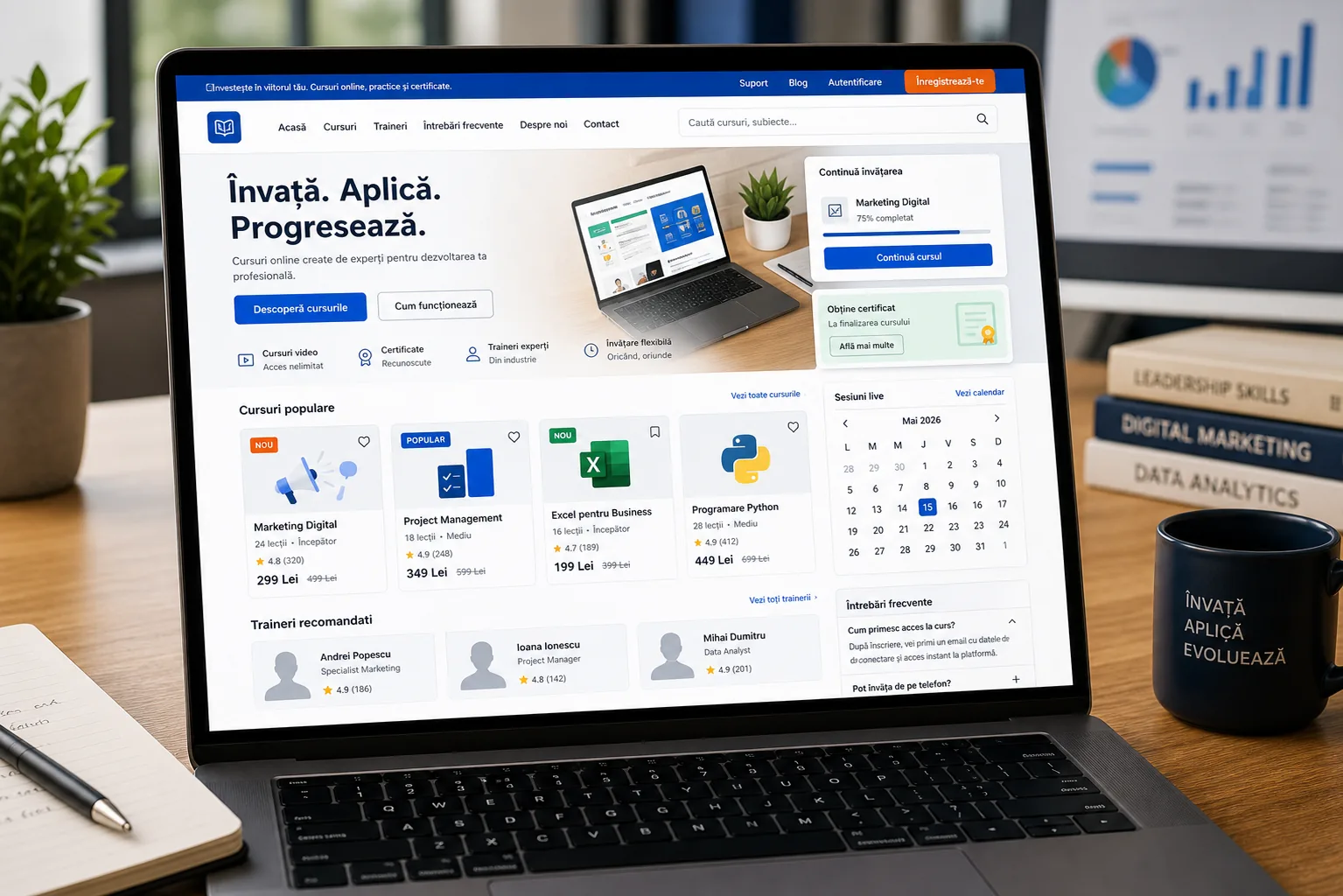 mockup site cursuri si educatie cu inscriere online