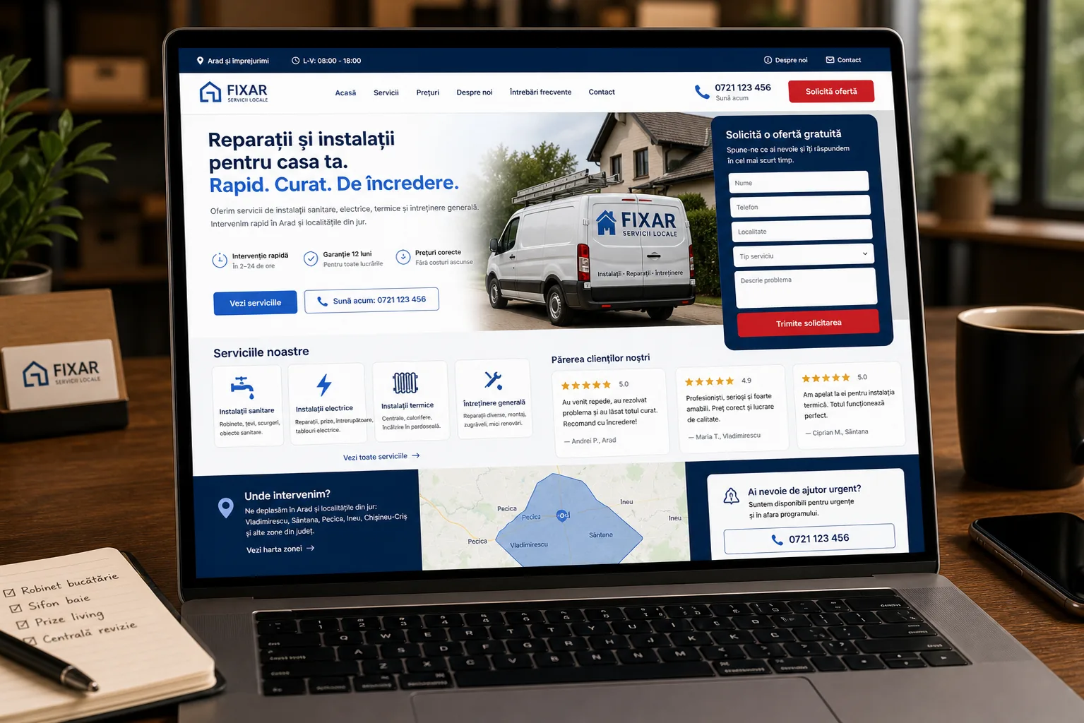 mockup site pentru firma locala cu servicii si formular