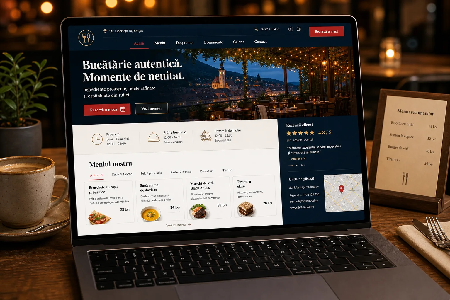 mockup site restaurant si HoReCa cu meniu si rezervari