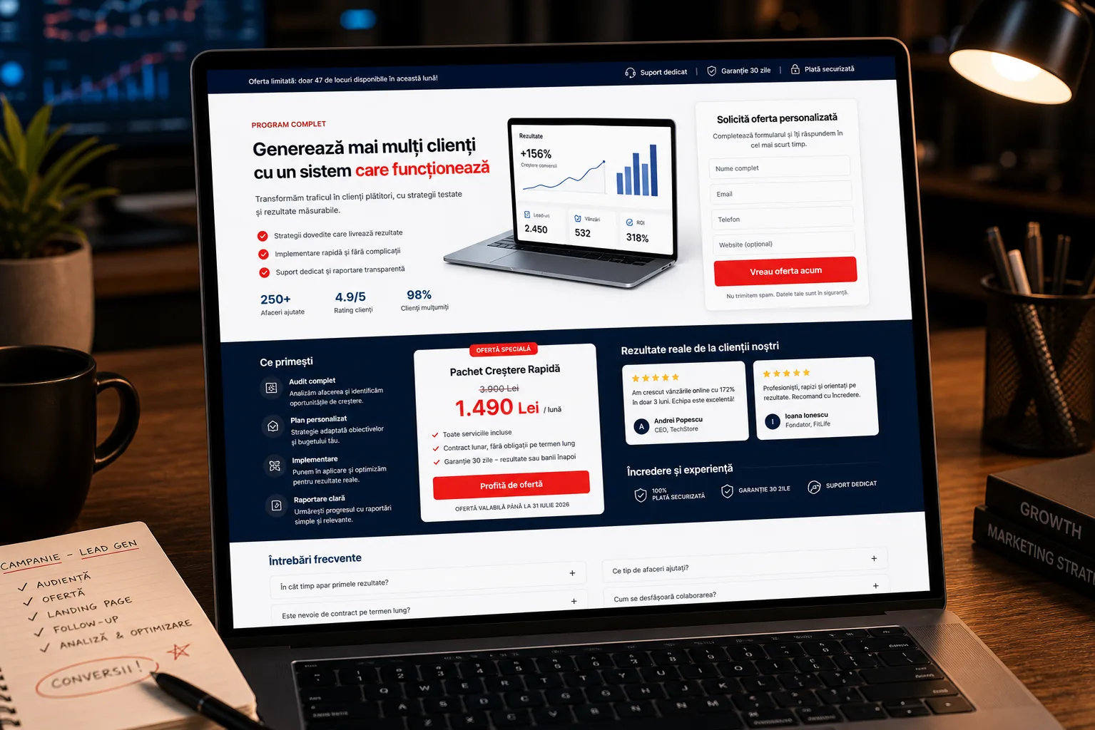 mockup landing page pentru lead generation