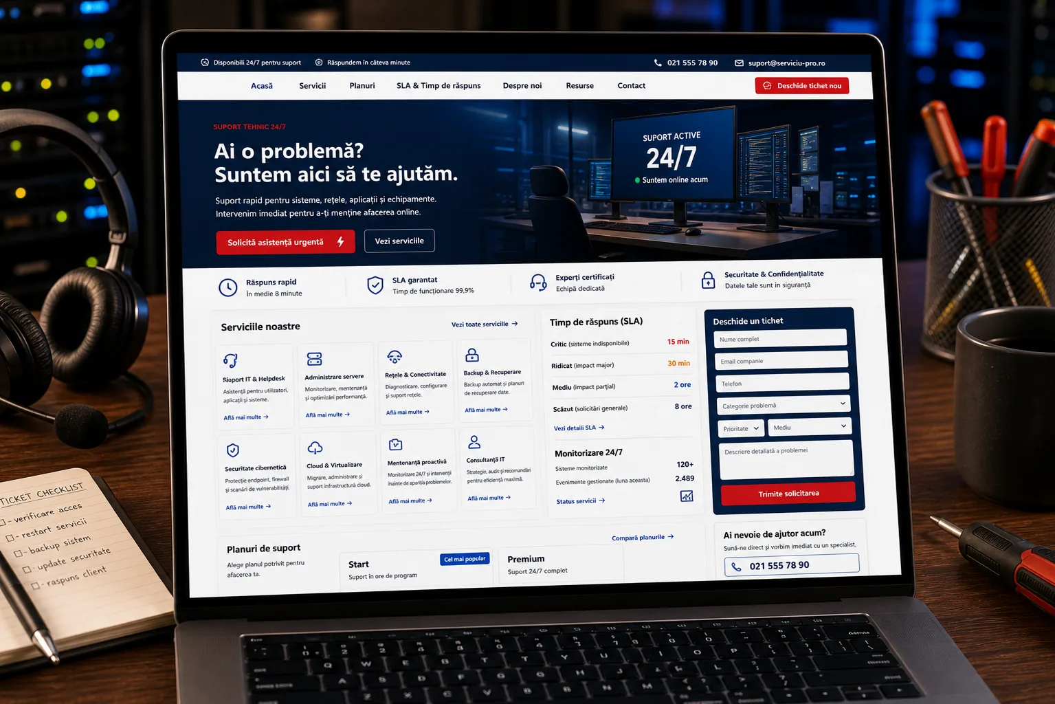 mockup site service si suport cu cereri rapide